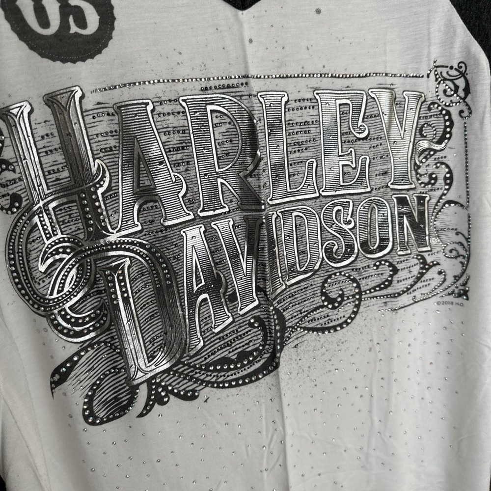 Harley Davidson T Shirt Womens L Bling Motorcycle Biker Raglan Sleeve - Picture 3 of 9